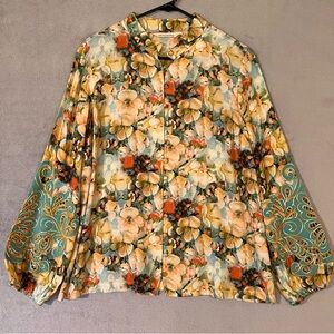 Soft Surroundings Boho Peasant Blouse Embroidered Sleeves Womens Large “Sidney”